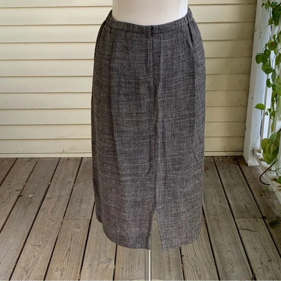 EILEEN FISHER Hopsack Weave Skirt Large Linen Rayon Brown Classic Italian Fabric - Picture 2 of 7